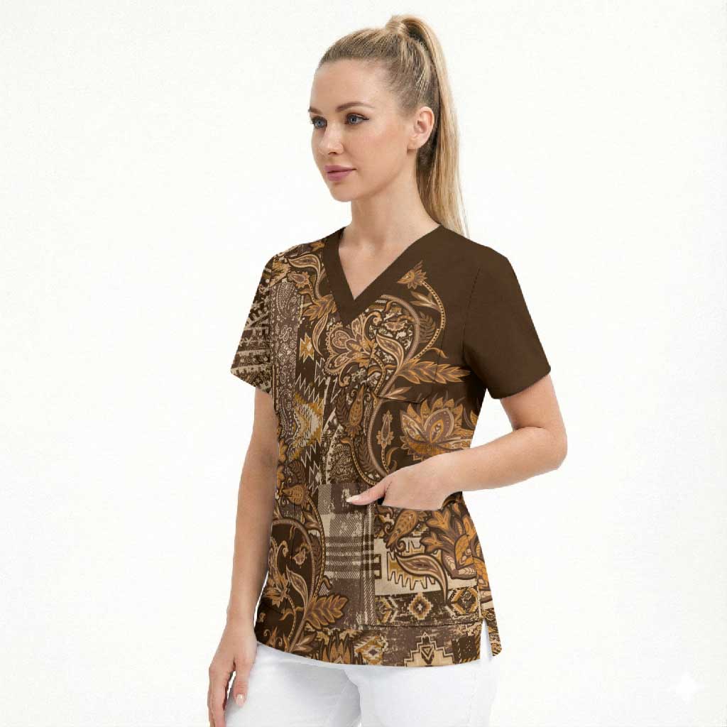Africa Floral mix Maasai Shuka Scrub Top Gold Moitf
