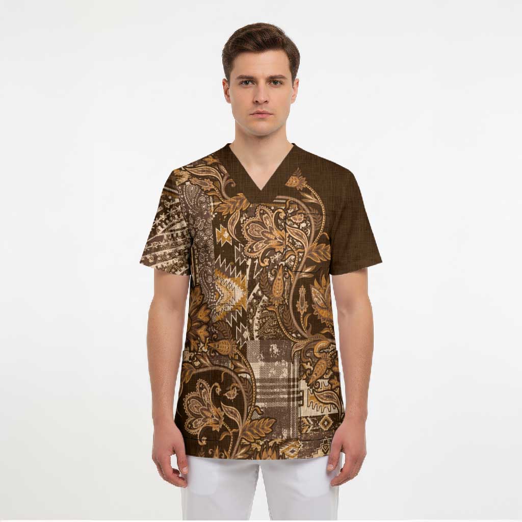 Africa Floral mix Maasai Shuka Scrub Top Gold Moitf