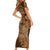 Africa Floral mix Maasai Shuka Short Sleeve Bodycon Dress Gold Moitf - Wonder Print Shop