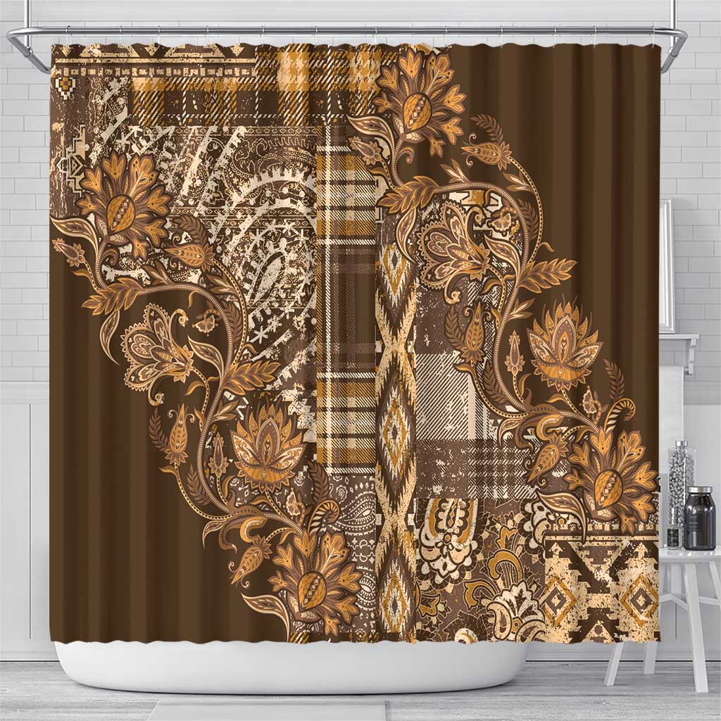 Africa Floral mix Maasai Shuka Shower Curtain Gold Moitf