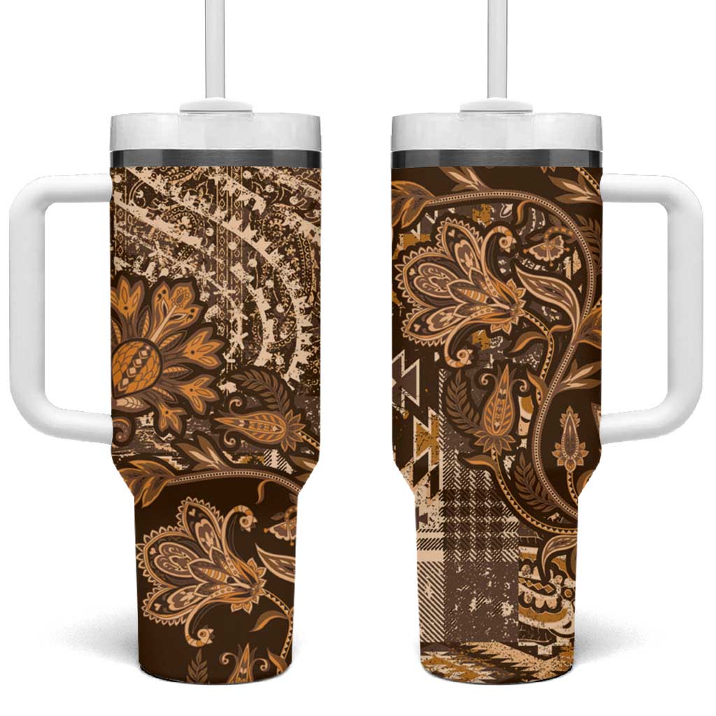 Africa Floral mix Maasai Shuka Tumbler With Handle Gold Moitf - Wonder Print Shop
