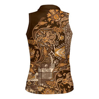 Africa Floral mix Maasai Shuka Women Sleeveless Polo Shirt Gold Moitf - Wonder Print Shop