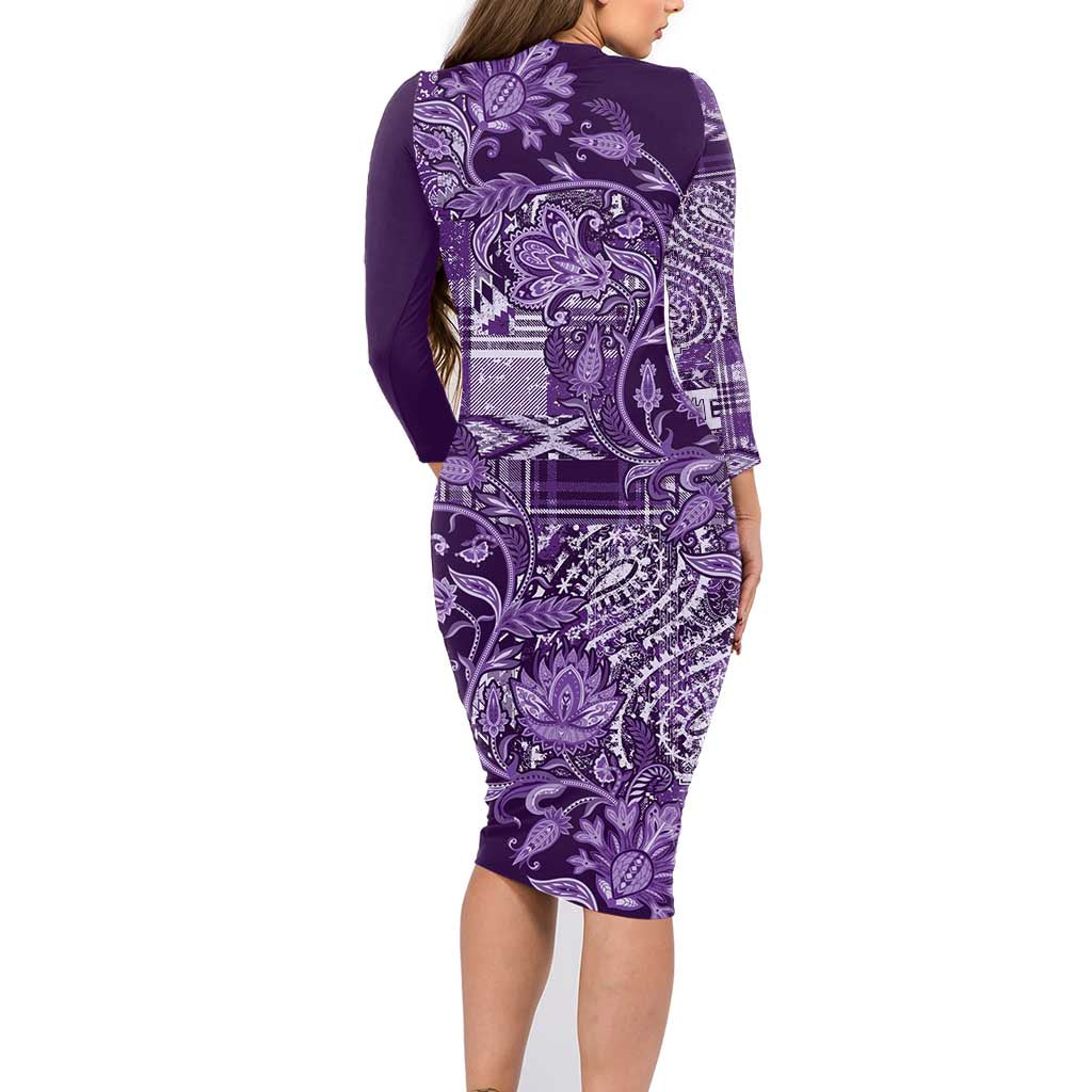 Africa Floral mix Maasai Shuka Family Matching Long Sleeve Bodycon Dress and Hawaiian Shirt Purple Moitf LT9 - Wonder Print Shop