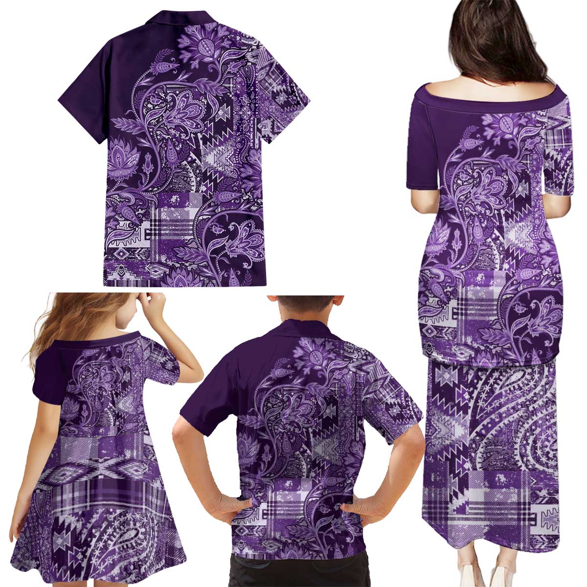 Africa Floral mix Maasai Shuka Family Matching Puletasi and Hawaiian Shirt Purple Moitf - Wonder Print Shop