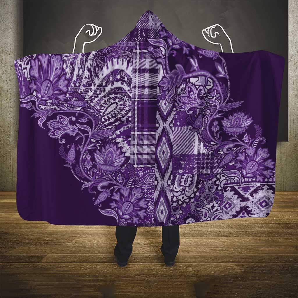 Africa Floral mix Maasai Shuka Hooded Blanket Purple Moitf