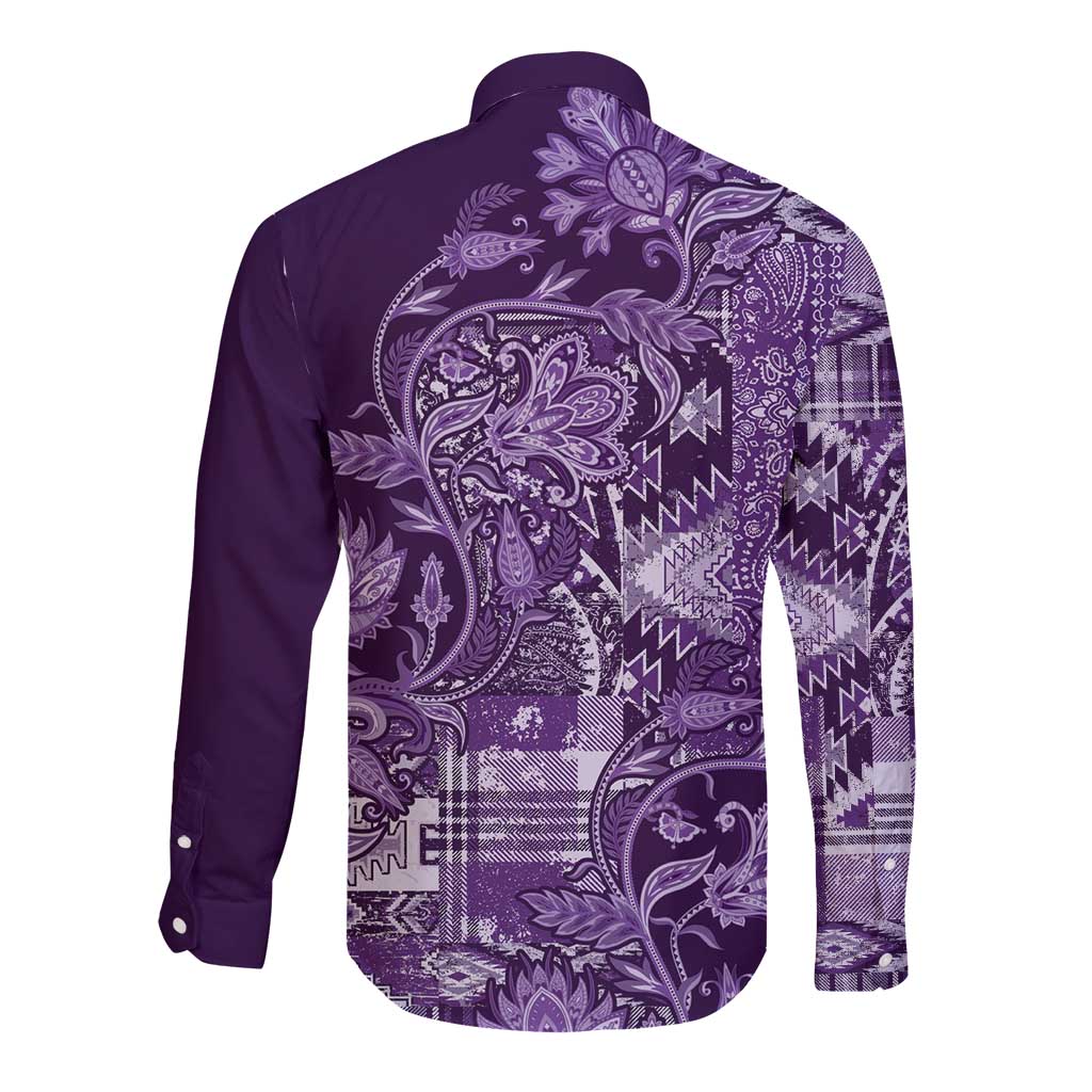 Africa Floral mix Maasai Shuka Long Sleeve Button Shirt Purple Moitf - Wonder Print Shop