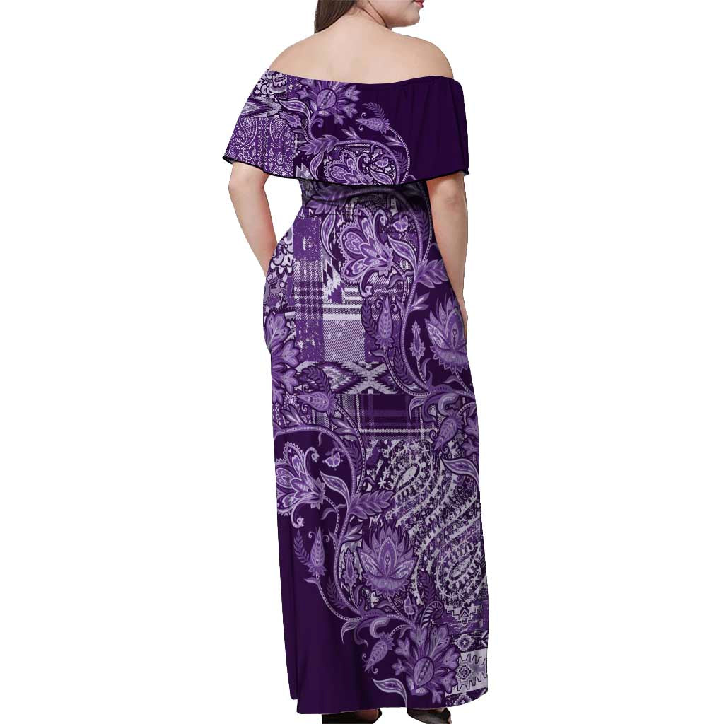 Africa Floral mix Maasai Shuka Off Shoulder Maxi Dress Purple Moitf - Wonder Print Shop