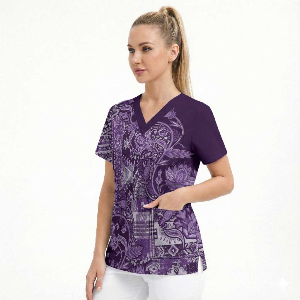 Africa Floral mix Maasai Shuka Scrub Top Purple Moitf