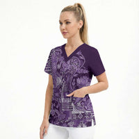 Africa Floral mix Maasai Shuka Scrub Top Purple Moitf
