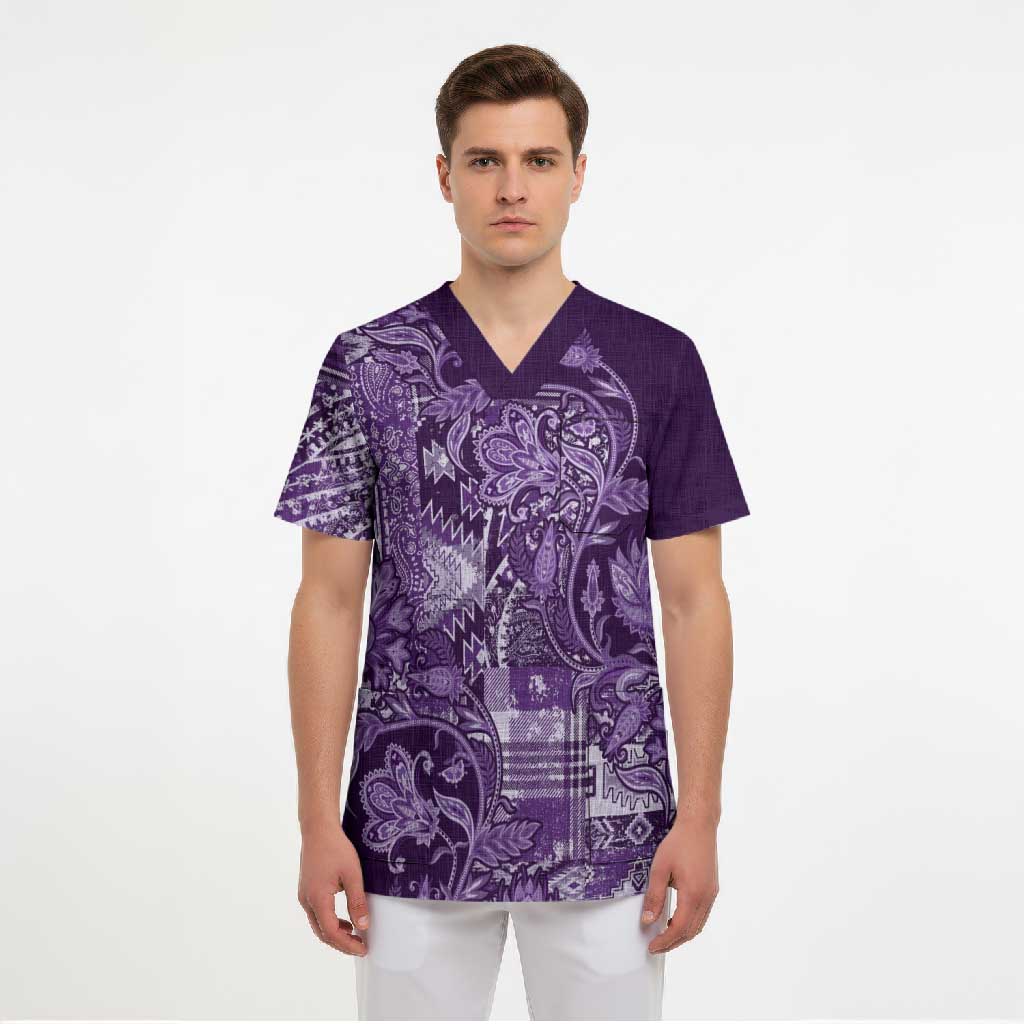 Africa Floral mix Maasai Shuka Scrub Top Purple Moitf