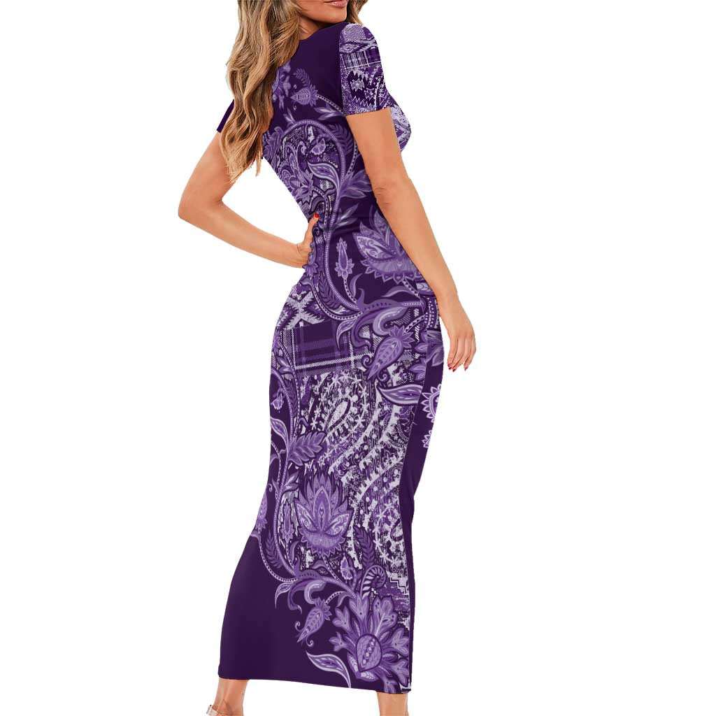 Africa Floral mix Maasai Shuka Short Sleeve Bodycon Dress Purple Moitf - Wonder Print Shop