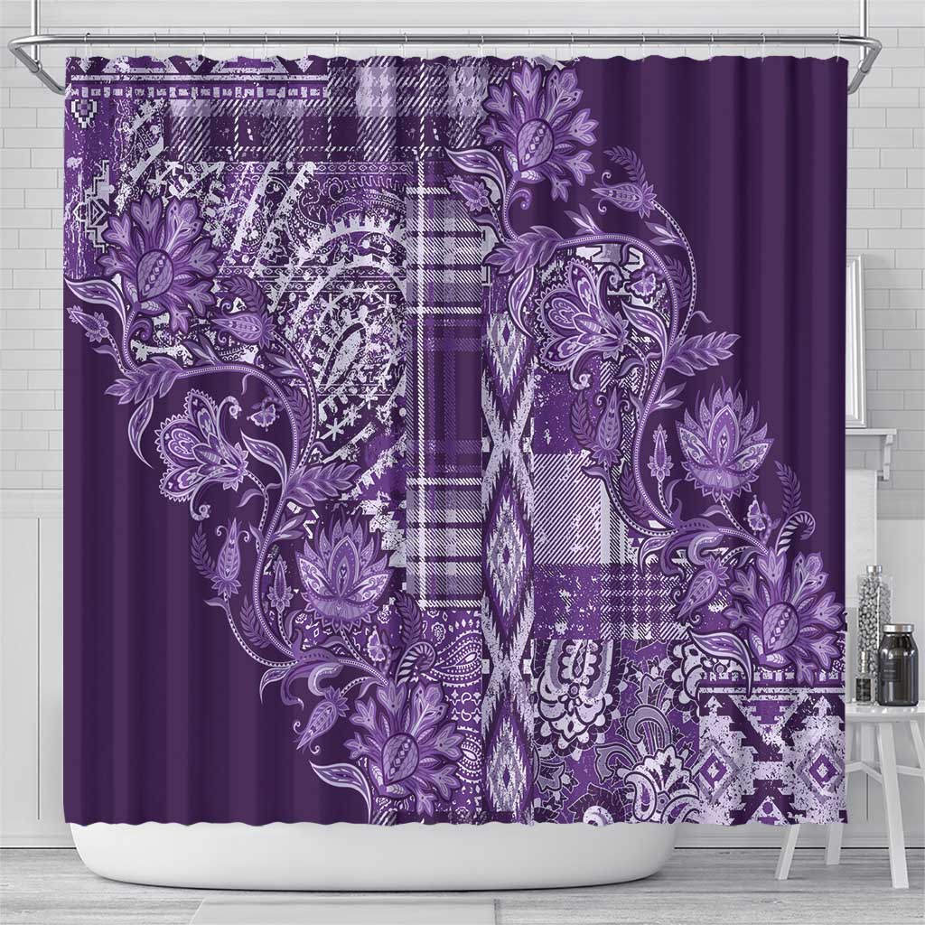 Africa Floral mix Maasai Shuka Shower Curtain Purple Moitf