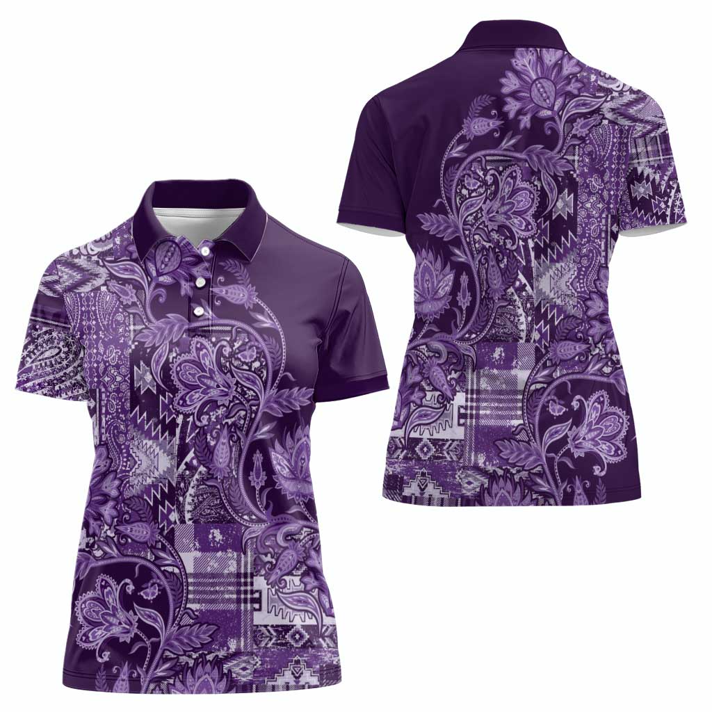 Africa Floral mix Maasai Shuka Women Polo Shirt Purple Moitf - Wonder Print Shop