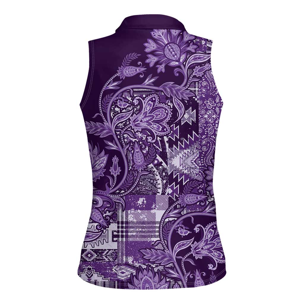 Africa Floral mix Maasai Shuka Women Sleeveless Polo Shirt Purple Moitf - Wonder Print Shop