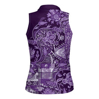 Africa Floral mix Maasai Shuka Women Sleeveless Polo Shirt Purple Moitf - Wonder Print Shop