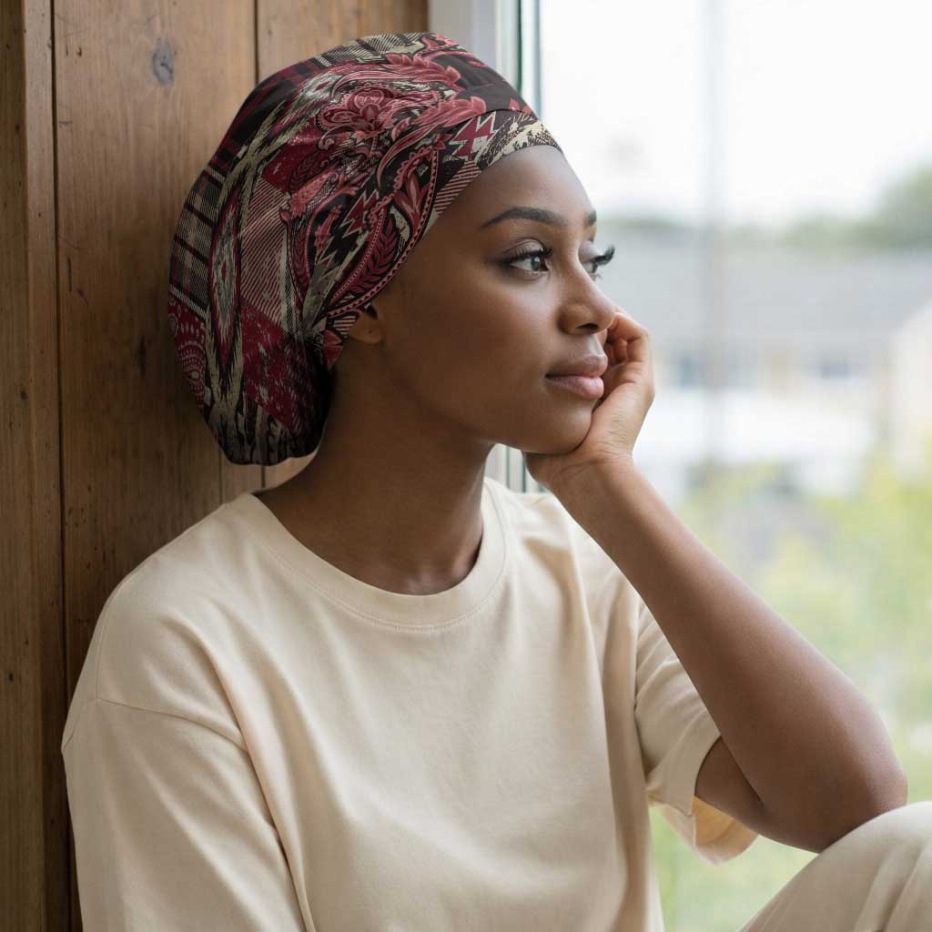 Africa Floral mix Maasai Shuka Easy Headwrap Red Moitf