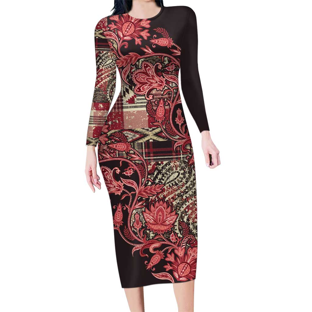 Africa Floral mix Maasai Shuka Family Matching Long Sleeve Bodycon Dress and Hawaiian Shirt Red Moitf LT9 - Wonder Print Shop