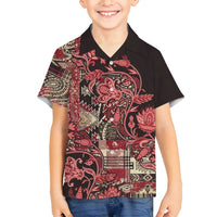 Africa Floral mix Maasai Shuka Family Matching Long Sleeve Bodycon Dress and Hawaiian Shirt Red Moitf LT9 - Wonder Print Shop