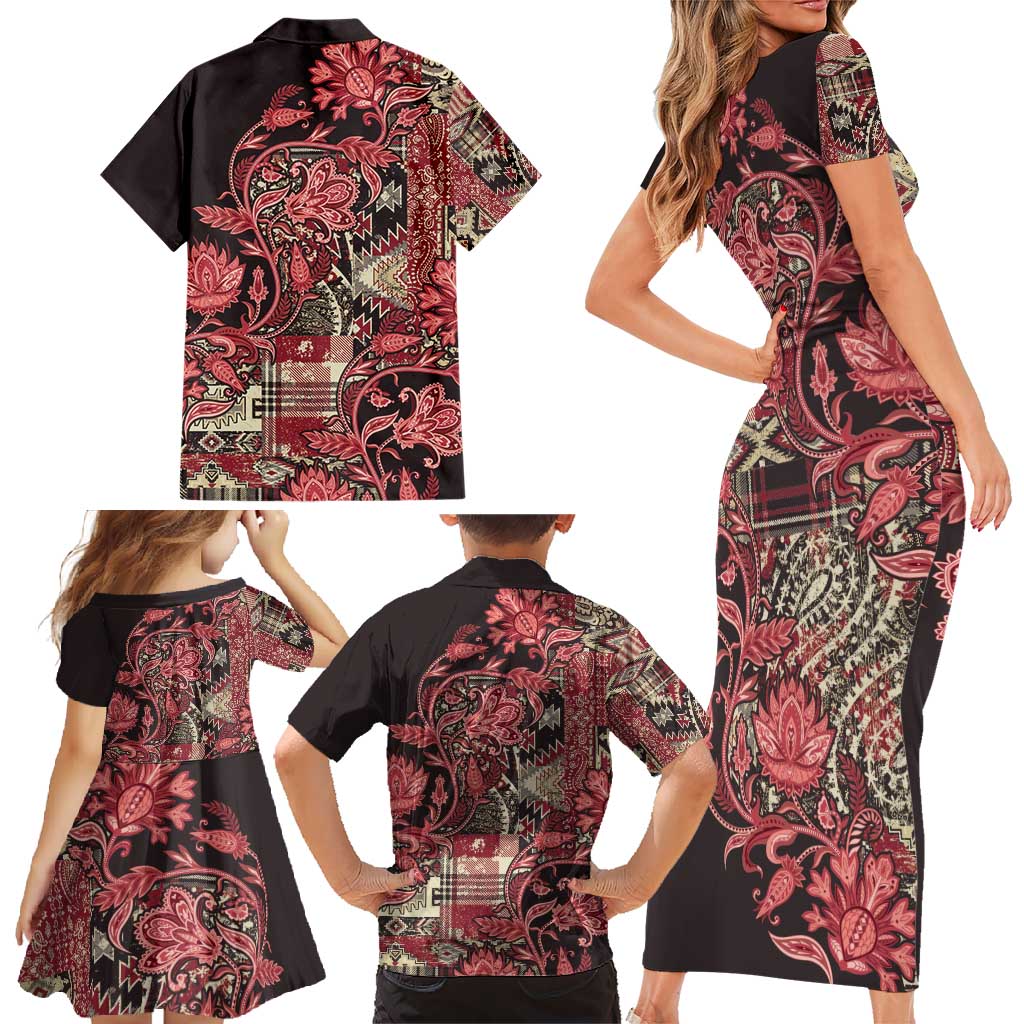 Africa Floral mix Maasai Shuka Family Matching Short Sleeve Bodycon Dress and Hawaiian Shirt Red Moitf - Wonder Print Shop
