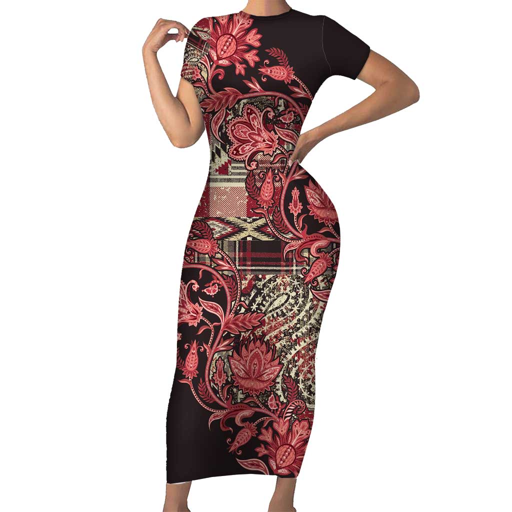 Africa Floral mix Maasai Shuka Family Matching Short Sleeve Bodycon Dress and Hawaiian Shirt Red Moitf - Wonder Print Shop