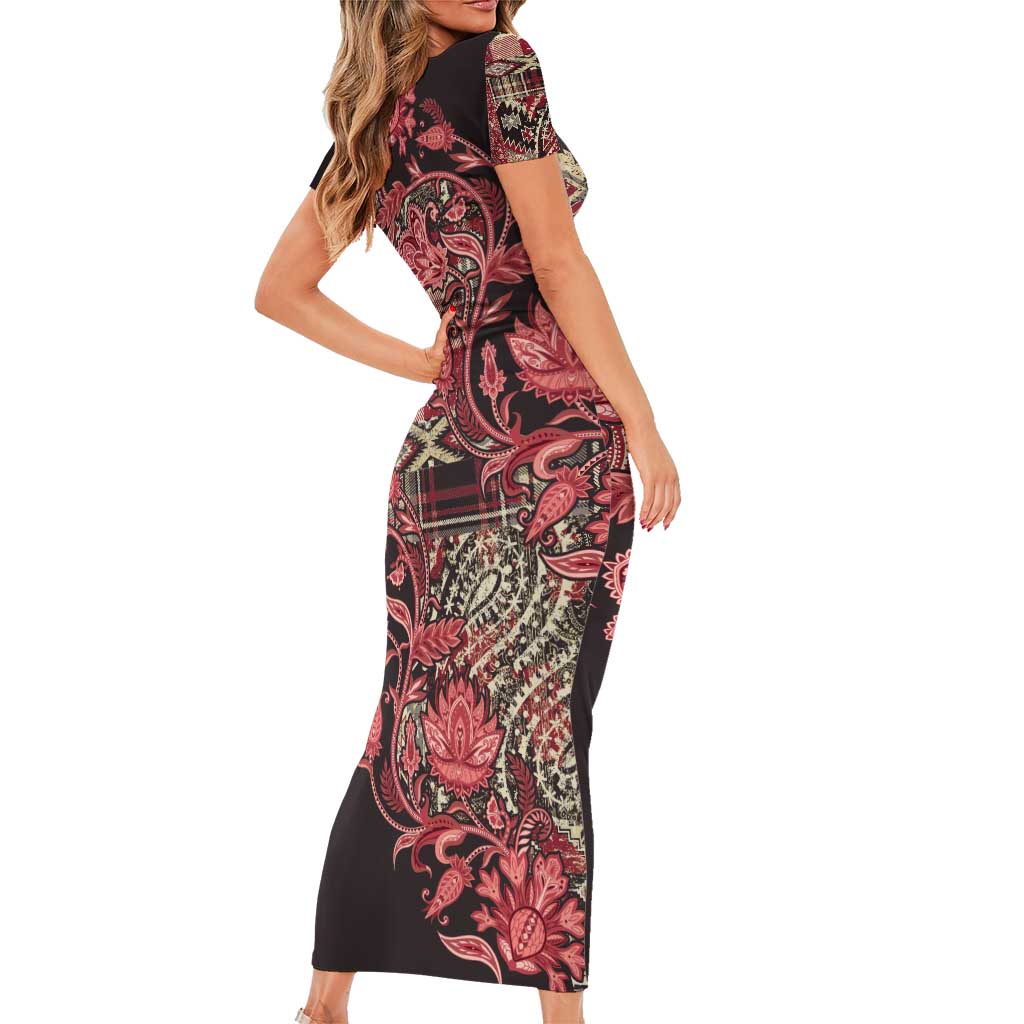 Africa Floral mix Maasai Shuka Family Matching Short Sleeve Bodycon Dress and Hawaiian Shirt Red Moitf - Wonder Print Shop