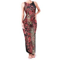 Africa Floral mix Maasai Shuka Family Matching Tank Maxi Dress and Hawaiian Shirt Red Moitf - Wonder Print Shop