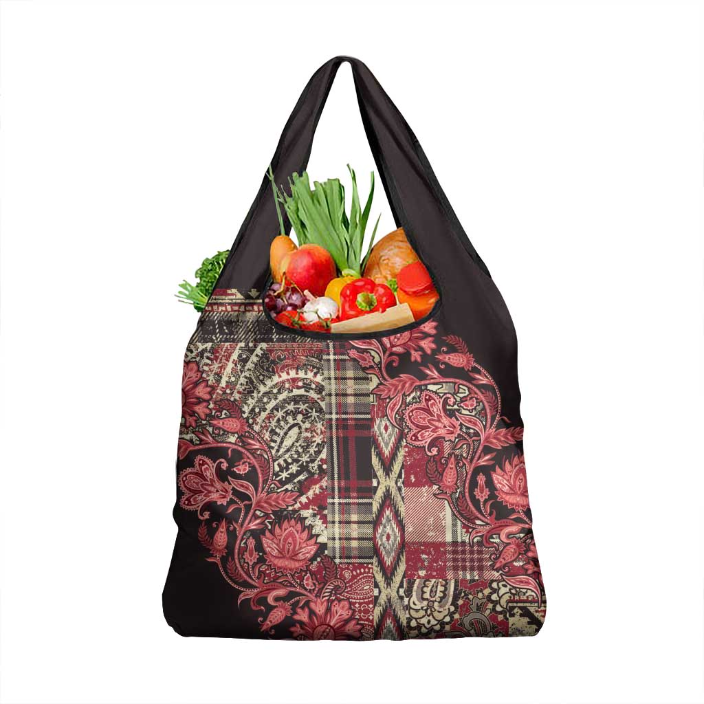 Africa Floral mix Maasai Shuka Grocery Bag Red Moitf