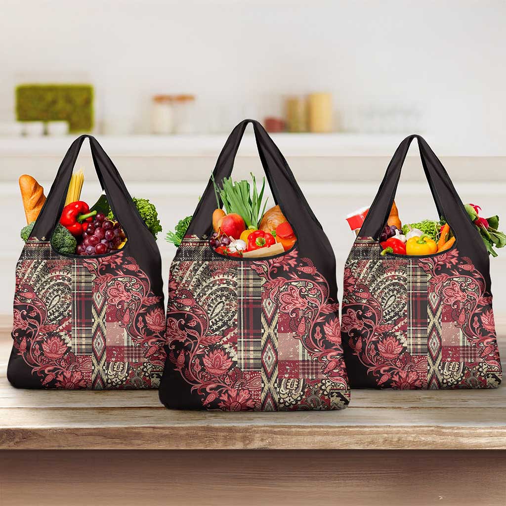 Africa Floral mix Maasai Shuka Grocery Bag Red Moitf