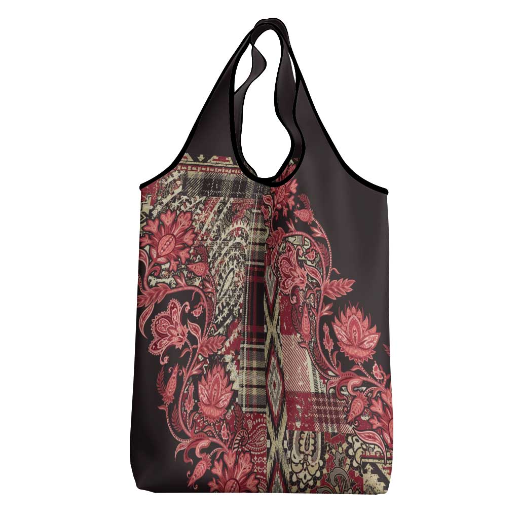Africa Floral mix Maasai Shuka Grocery Bag Red Moitf