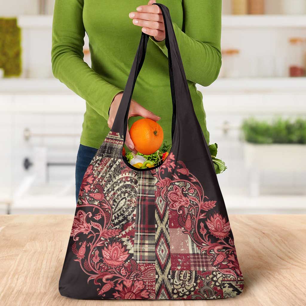 Africa Floral mix Maasai Shuka Grocery Bag Red Moitf