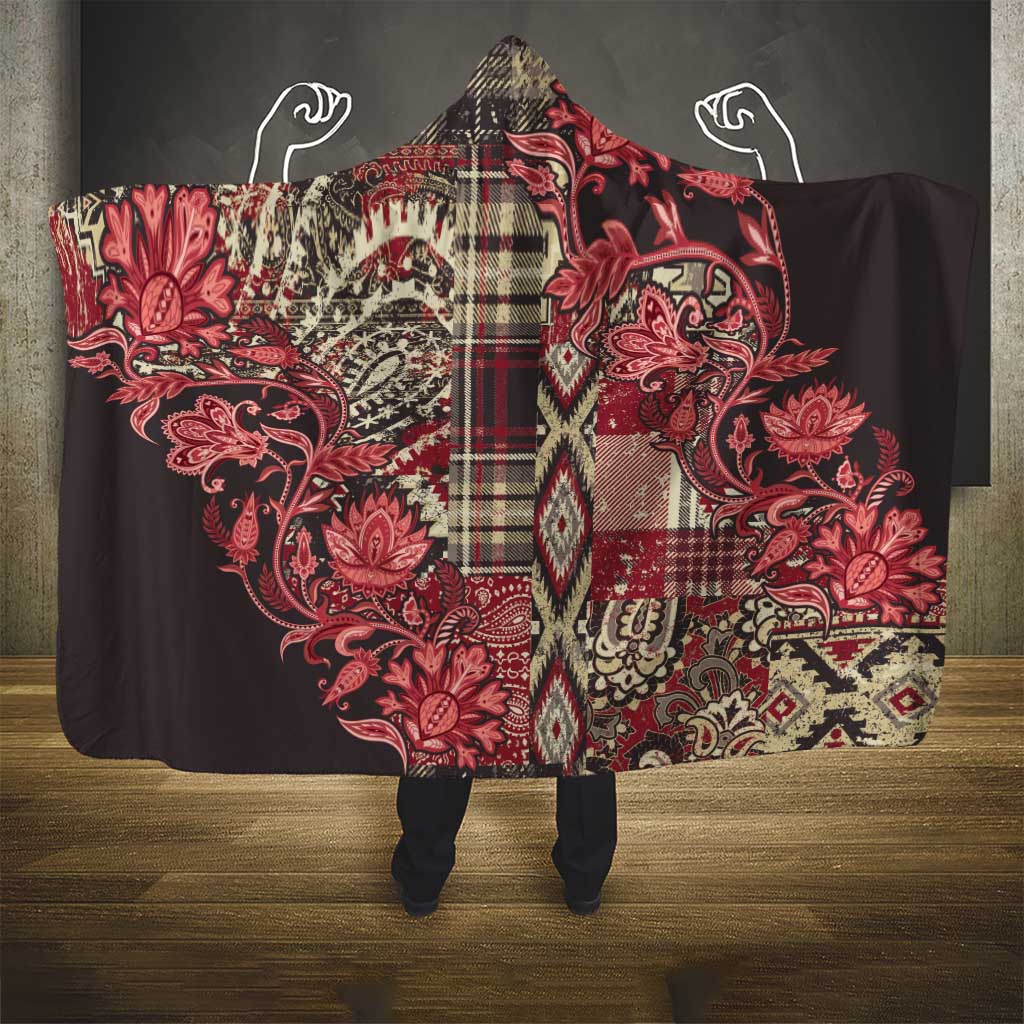Africa Floral mix Maasai Shuka Hooded Blanket Red Moitf