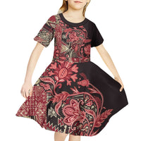 Africa Floral mix Maasai Shuka Kid Short Sleeve Dress Red Moitf - Wonder Print Shop