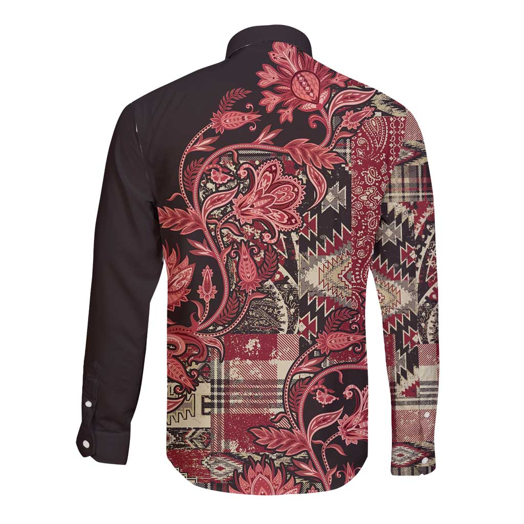 Africa Floral mix Maasai Shuka Long Sleeve Button Shirt Red Moitf - Wonder Print Shop
