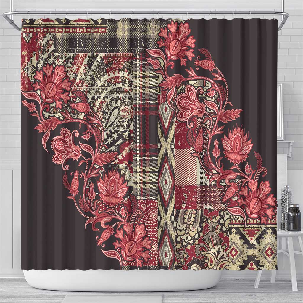 Africa Floral mix Maasai Shuka Shower Curtain Red Moitf