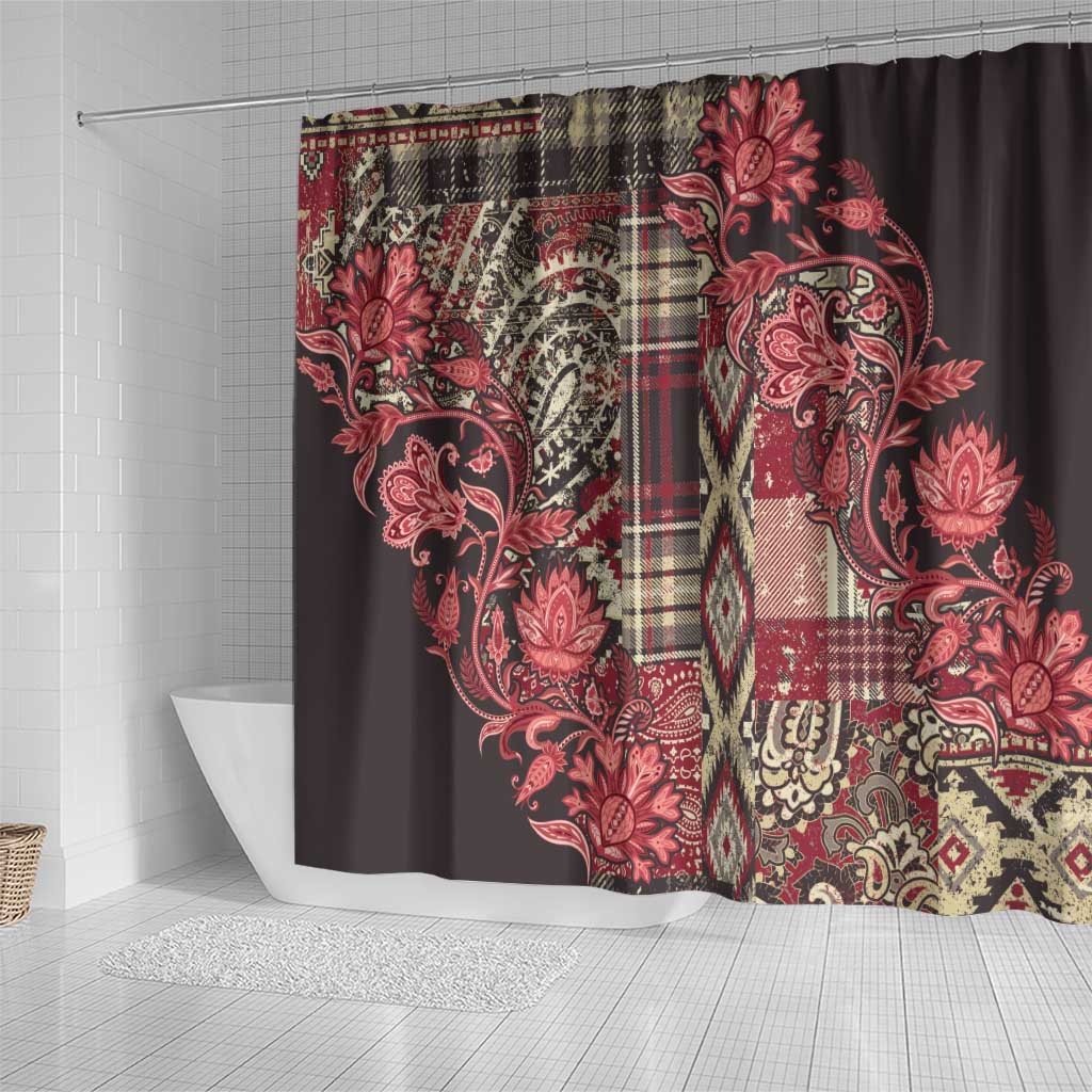 Africa Floral mix Maasai Shuka Shower Curtain Red Moitf