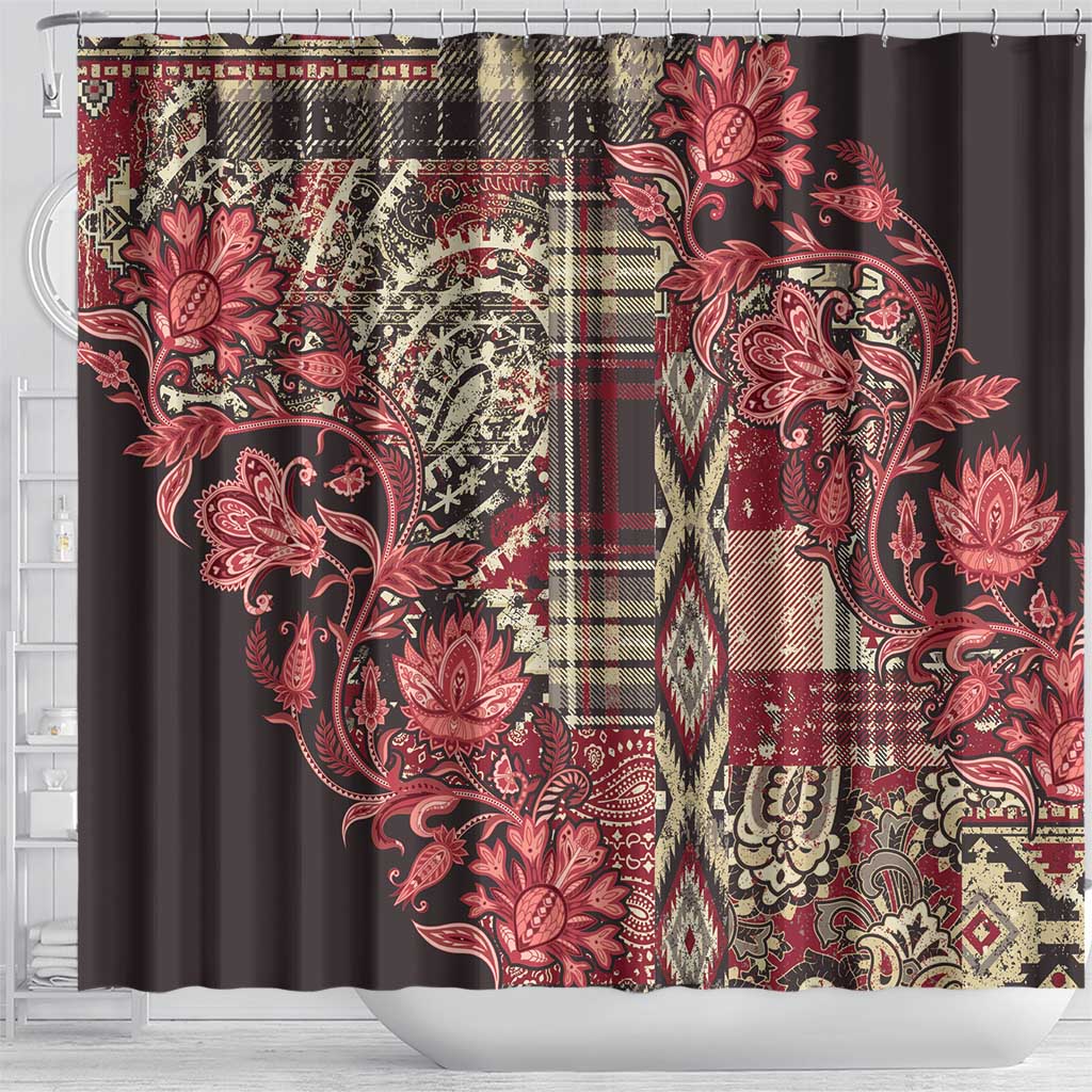 Africa Floral mix Maasai Shuka Shower Curtain Red Moitf