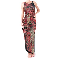 Africa Floral mix Maasai Shuka Tank Maxi Dress Red Moitf - Wonder Print Shop
