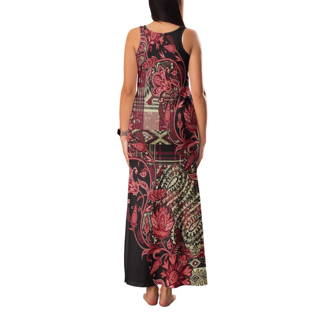 Africa Floral mix Maasai Shuka Tank Maxi Dress Red Moitf - Wonder Print Shop