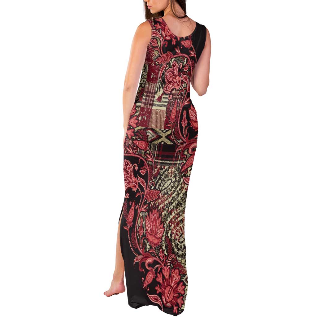 Africa Floral mix Maasai Shuka Tank Maxi Dress Red Moitf - Wonder Print Shop