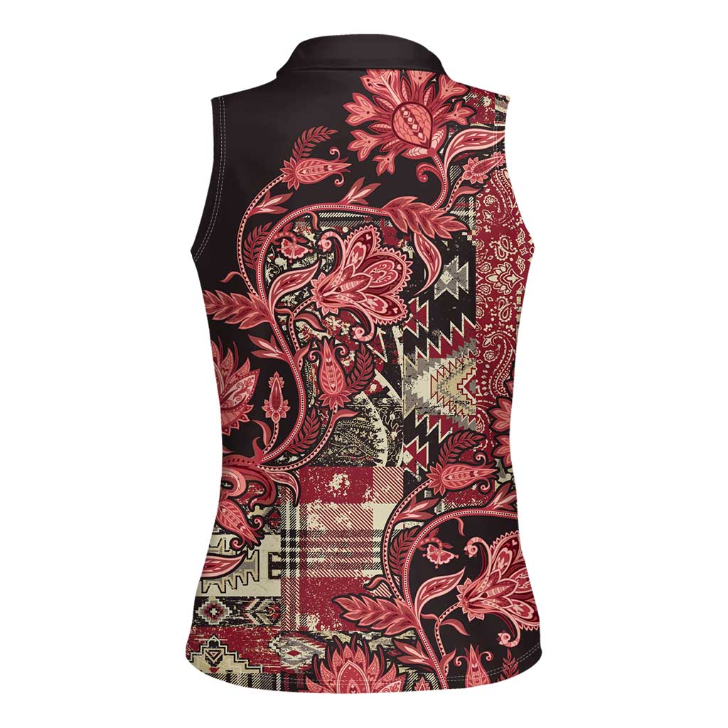 Africa Floral mix Maasai Shuka Women Sleeveless Polo Shirt Red Moitf - Wonder Print Shop