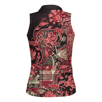 Africa Floral mix Maasai Shuka Women Sleeveless Polo Shirt Red Moitf - Wonder Print Shop