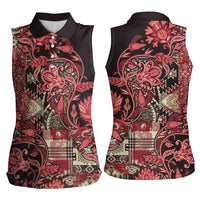 Africa Floral mix Maasai Shuka Women Sleeveless Polo Shirt Red Moitf - Wonder Print Shop