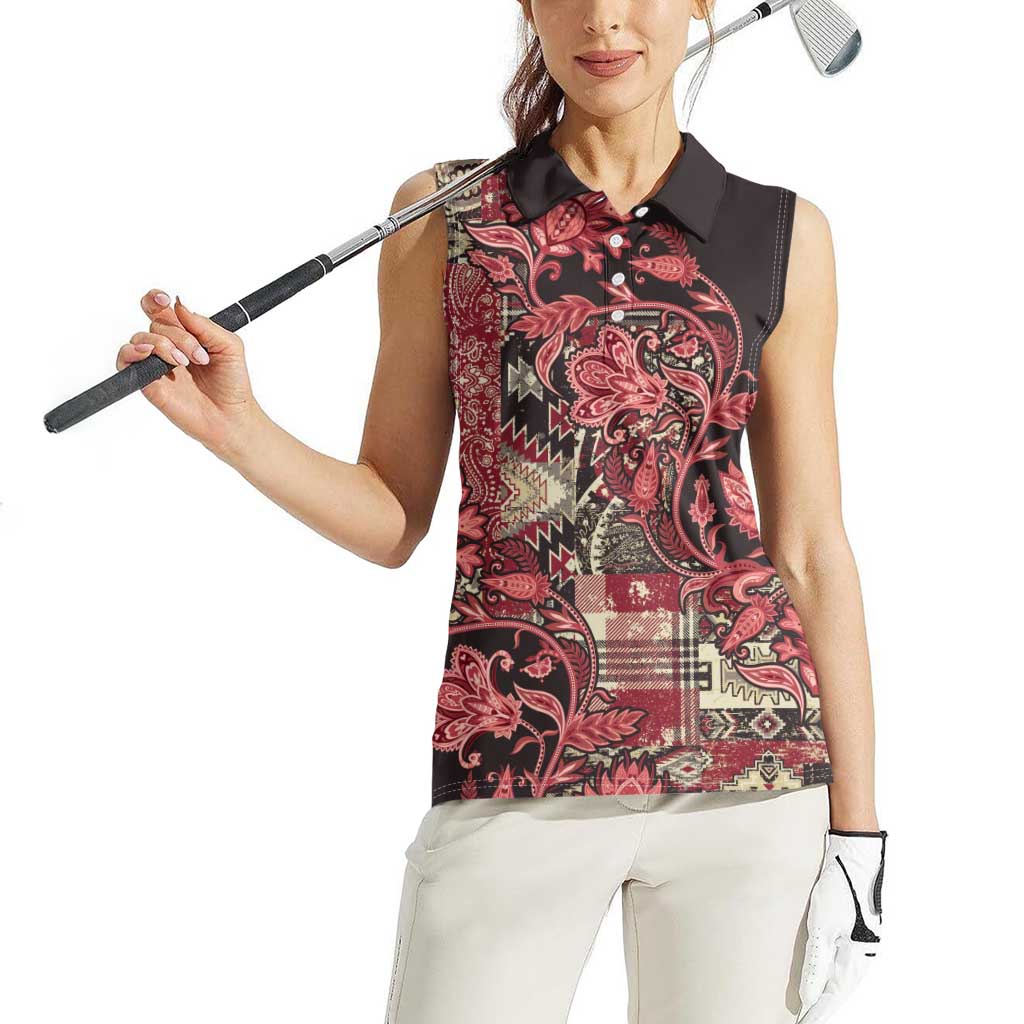 Africa Floral mix Maasai Shuka Women Sleeveless Polo Shirt Red Moitf - Wonder Print Shop