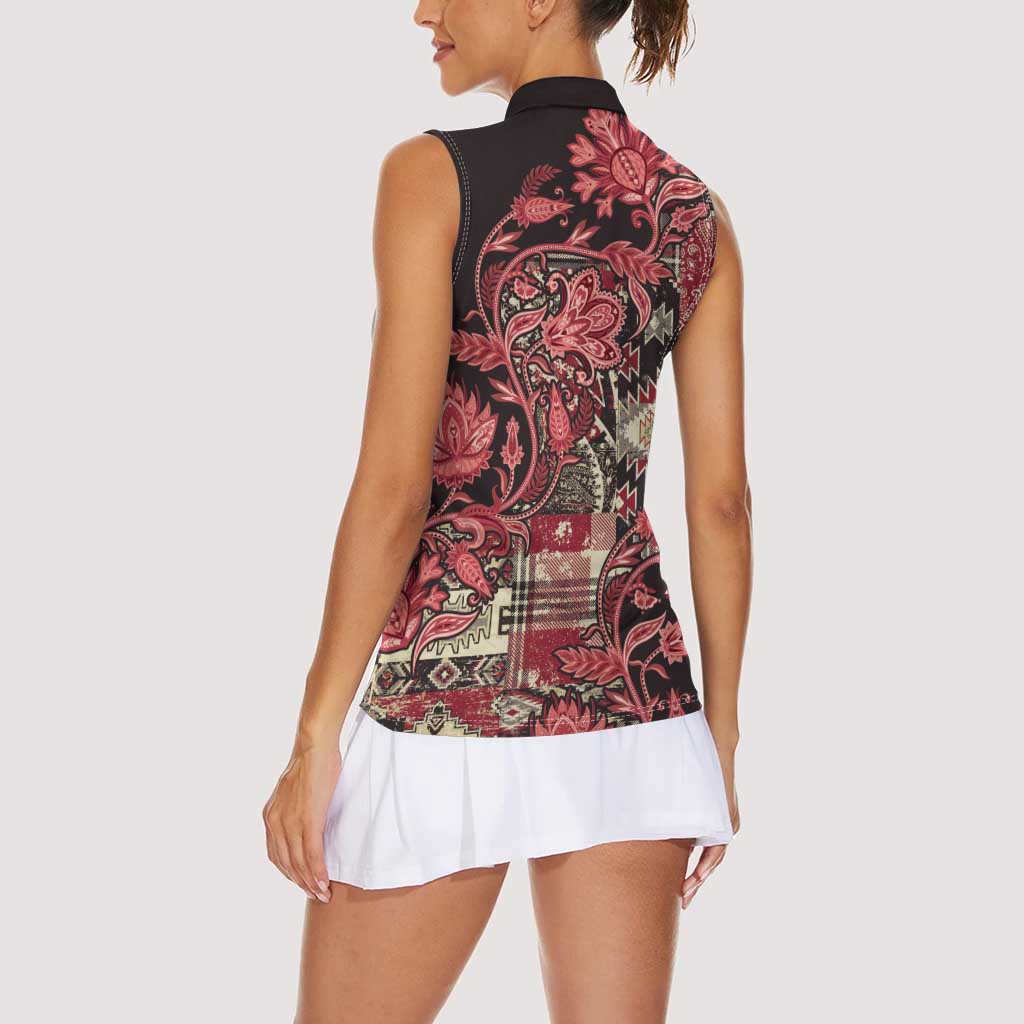 Africa Floral mix Maasai Shuka Women Sleeveless Polo Shirt Red Moitf - Wonder Print Shop