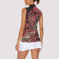 Africa Floral mix Maasai Shuka Women Sleeveless Polo Shirt Red Moitf - Wonder Print Shop