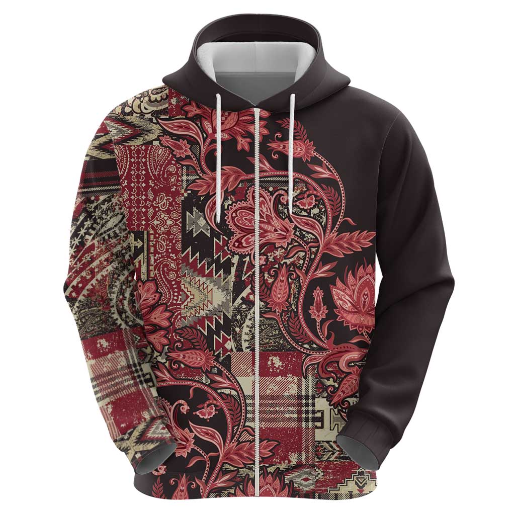 Africa Floral mix Maasai Shuka Zip Hoodie Red Moitf - Wonder Print Shop