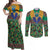 African Pattern Traditional Kanga Style Couples Matching Off Shoulder Maxi Dress and Long Sleeve Button Shirt LT9 - Wonder Print Shop