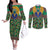 African Pattern Traditional Kanga Style Couples Matching Off The Shoulder Long Sleeve Dress and Long Sleeve Button Shirt