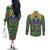 African Pattern Traditional Kanga Style Couples Matching Off The Shoulder Long Sleeve Dress and Long Sleeve Button Shirt