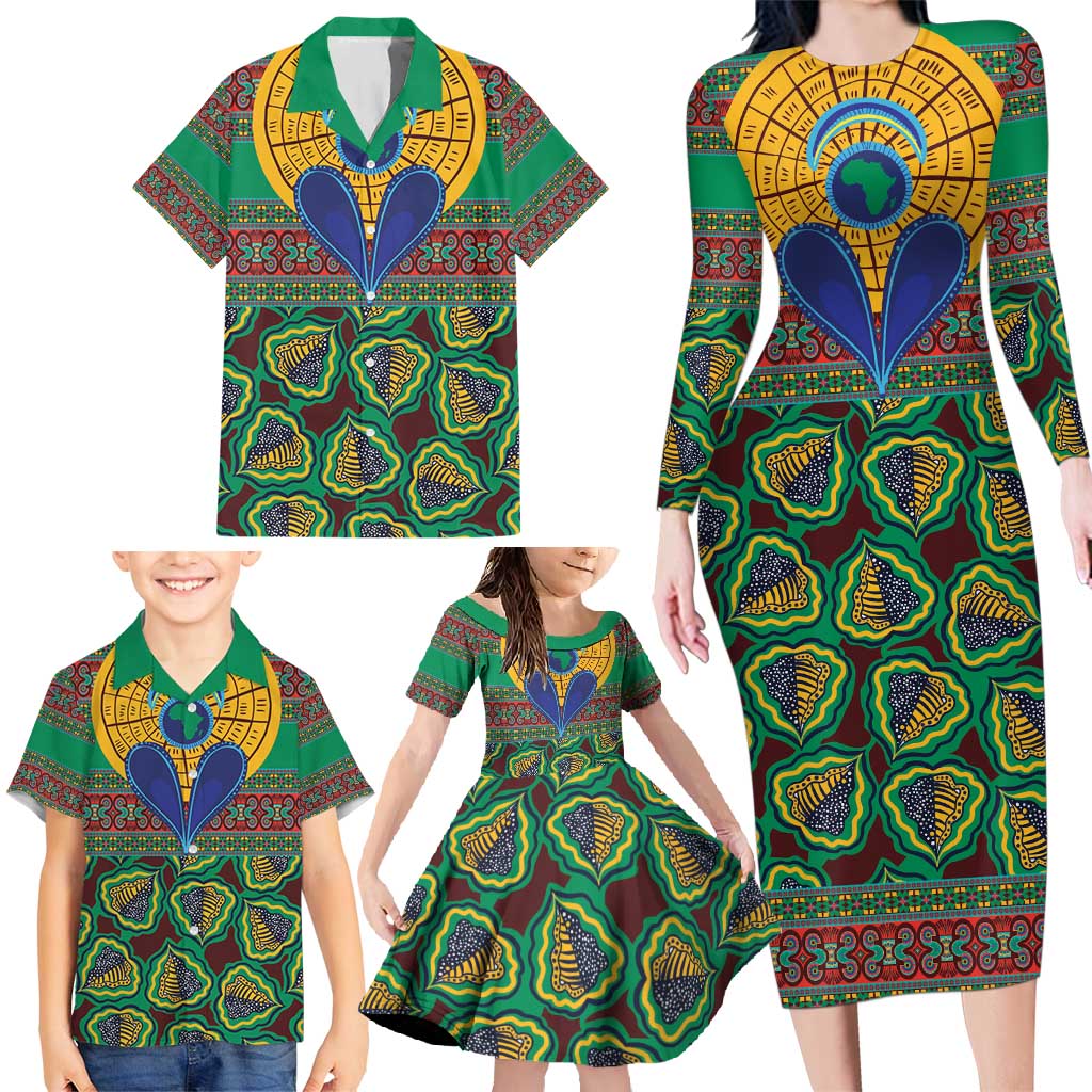 African Pattern Traditional Kanga Style Family Matching Long Sleeve Bodycon Dress and Hawaiian Shirt LT9 - Wonder Print Shop
